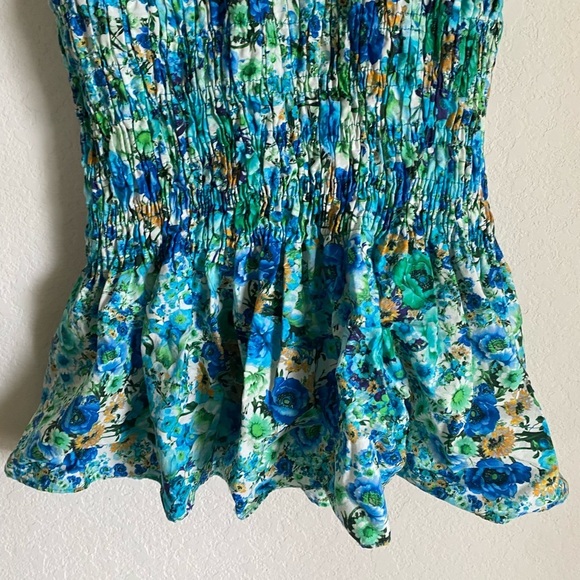 Zara Floral Print Smocked Bodice Ruffle Hem Square Neck Puff Sleeve Mini Dress S - Picture 12 of 14